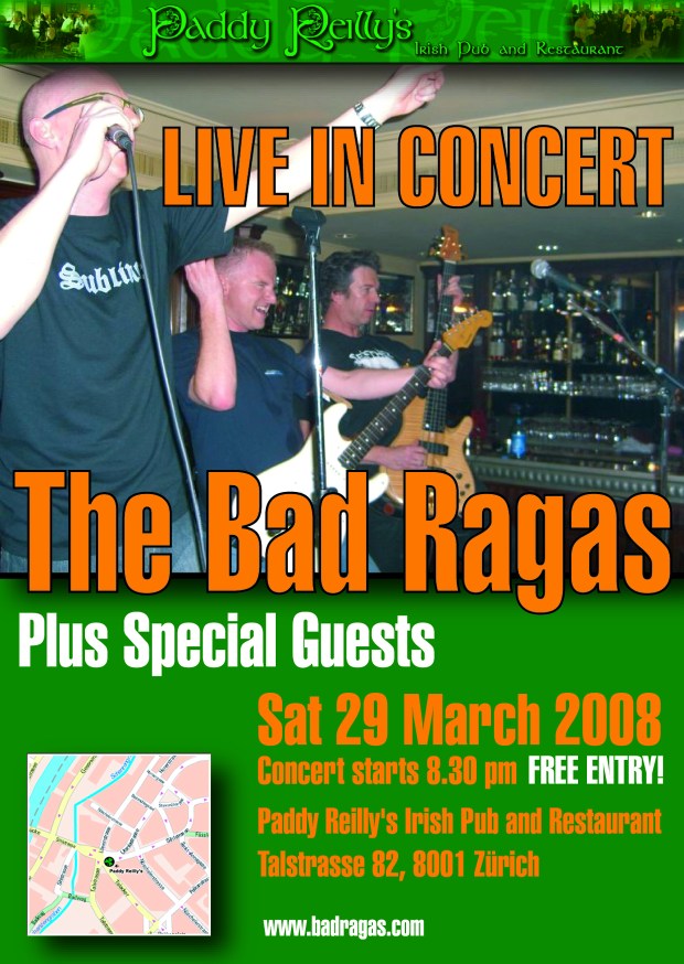 The Bad Ragas flyer for Paddy's