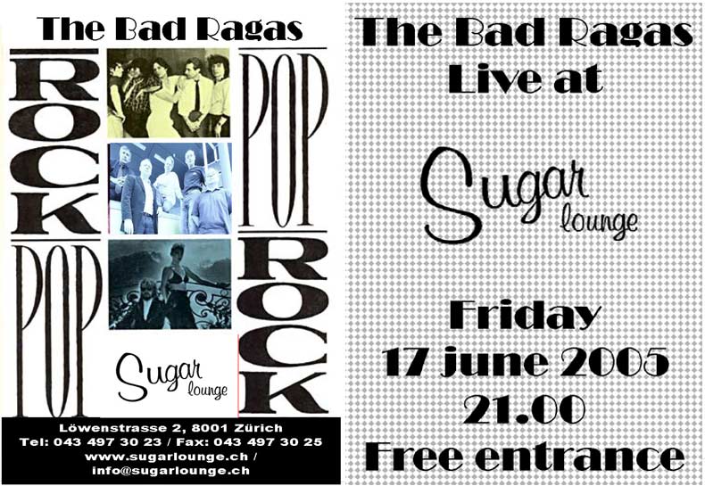 The Bad Ragas flyer for Sugar Lounge