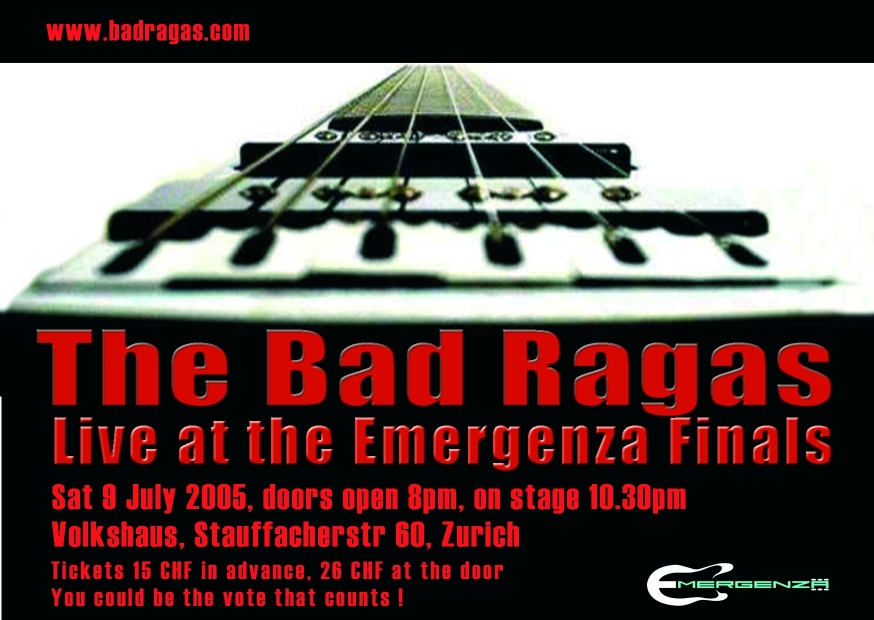 The Bad Ragas poster for Volkshaus Zurich